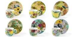 Set 6 tazzine con piattino, con fiori, porcellana, 90 ml