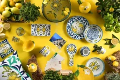 Set 6 tazzine con piattino, con limoni, porcellana, 90 ml