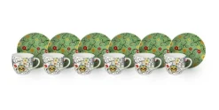 Set 6 tazzine con piattino, con teschi, porcellana, 90 ml