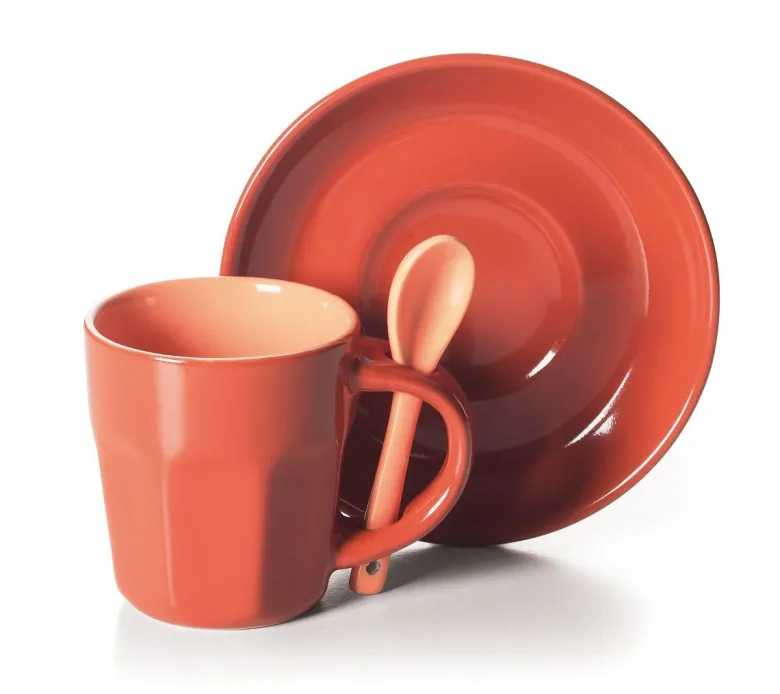 Set 6 tazzine con piattino e cucchiaino, stoneware, 90 ml