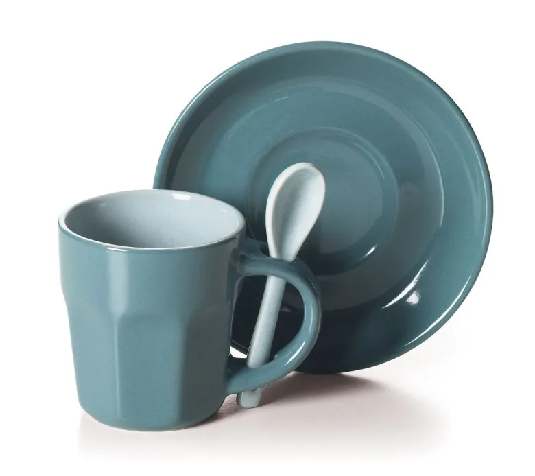 Set 6 tazzine con piattino e cucchiaino, stoneware, 90 ml