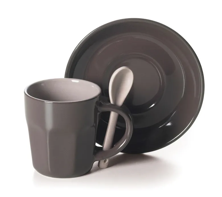 Set 6 tazzine con piattino e cucchiaino, stoneware, 90 ml