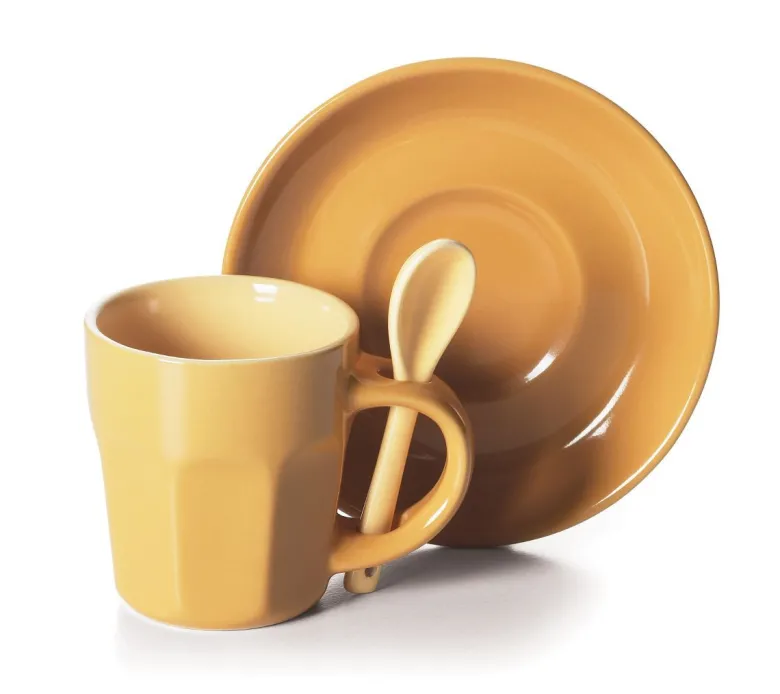 Set 6 tazzine con piattino e cucchiaino, stoneware, 90 ml