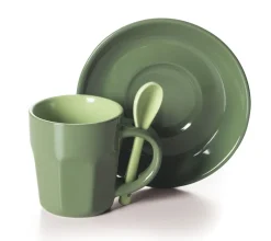 Set 6 tazzine con piattino e cucchiaino, stoneware, 90 ml