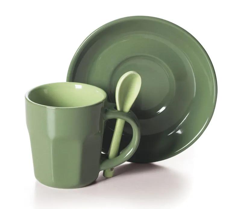 Set 6 tazzine con piattino e cucchiaino, stoneware, 90 ml