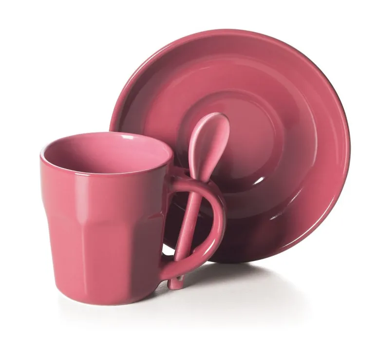 Set 6 tazzine con piattino e cucchiaino, stoneware, 90 ml