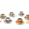 Set 6 tazzine con piattino, fiori, porcellana, 90 ml