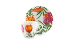 Set 6 tazzine con piattino, fiori, porcellana, 90 ml