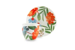 Set 6 tazzine con piattino, fiori, porcellana, 90 ml