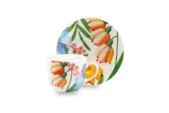 Set 6 tazzine con piattino, fiori, porcellana, 90 ml
