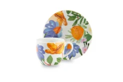 Set 6 tazzine con piattino, fiori, porcellana, 90 ml