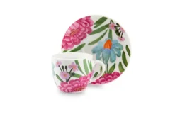 Set 6 tazzine con piattino, fiori, porcellana, 90 ml