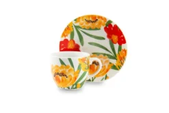 Set 6 tazzine con piattino, fiori, porcellana, 90 ml