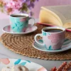 Set 6 tazzine con piattino, floreali, porcellana, 90 ml