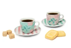 Set 6 tazzine con piattino, floreali, porcellana, 90 ml