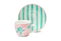 Set 6 tazzine con piattino, floreali, porcellana, 90 ml
