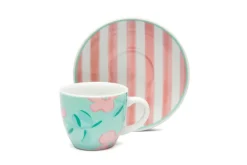 Set 6 tazzine con piattino, floreali, porcellana, 90 ml