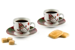 Set 6 tazzine con piattino, gnomi, porcellana, 90 ml