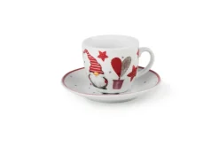 Set 6 tazzine con piattino, gnomi, porcellana, 90 ml