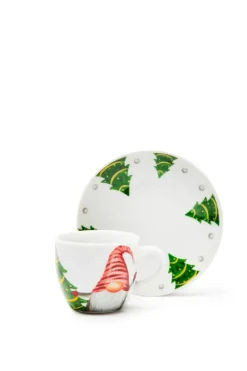 Set 6 tazzine con piattino, gnomo, porcellana, 90 ml