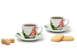 Set 6 tazzine con piattino, gnomo, porcellana, 90 ml