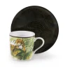 Set 6 tazzine con piattino jungle, leopardi e felci, 90 ml