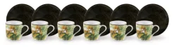 Set 6 tazzine con piattino jungle, leopardi e felci, 90 ml