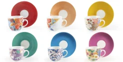 Set 6 tazzine con piattino, kimono, porcellana, 90 ml