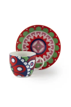 Set 6 tazzine con piattino, mandala, porcellana, 90 ml