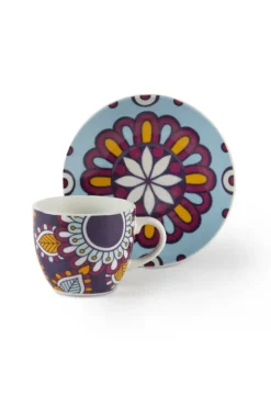 Set 6 tazzine con piattino, mandala, porcellana, 90 ml