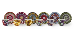 Set 6 tazzine con piattino, mandala, porcellana, 90 ml