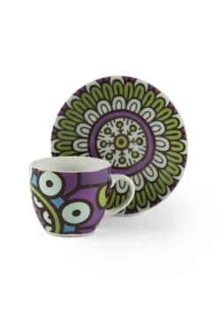Set 6 tazzine con piattino, mandala, porcellana, 90 ml