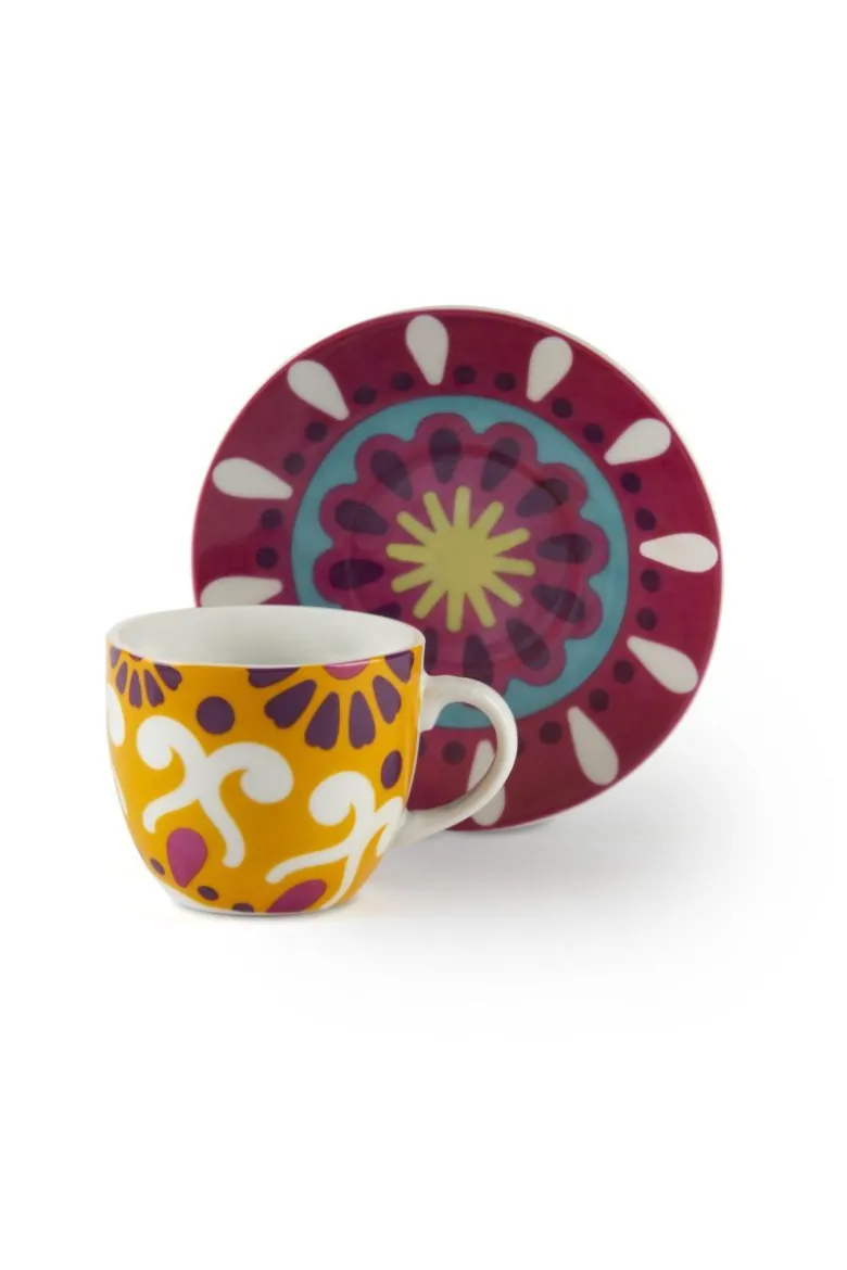 Set 6 tazzine con piattino, mandala, porcellana, 90 ml