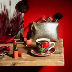 Set 6 tazzine con piattino, melograni, porcellana, 90 ml