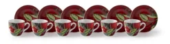 Set 6 tazzine con piattino, melograni, porcellana, 90 ml
