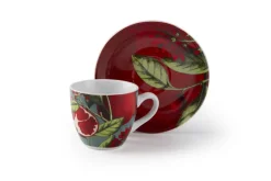 Set 6 tazzine con piattino, melograni, porcellana, 90 ml