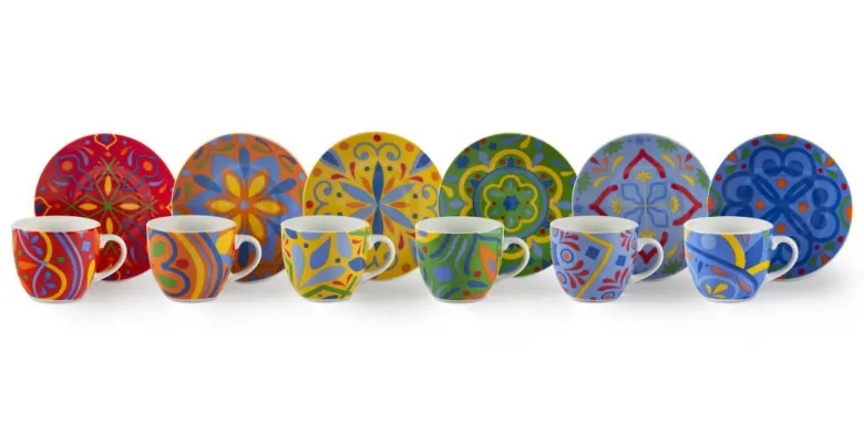 Set 6 tazzine con piattino, messico, porcellana, 90 ml