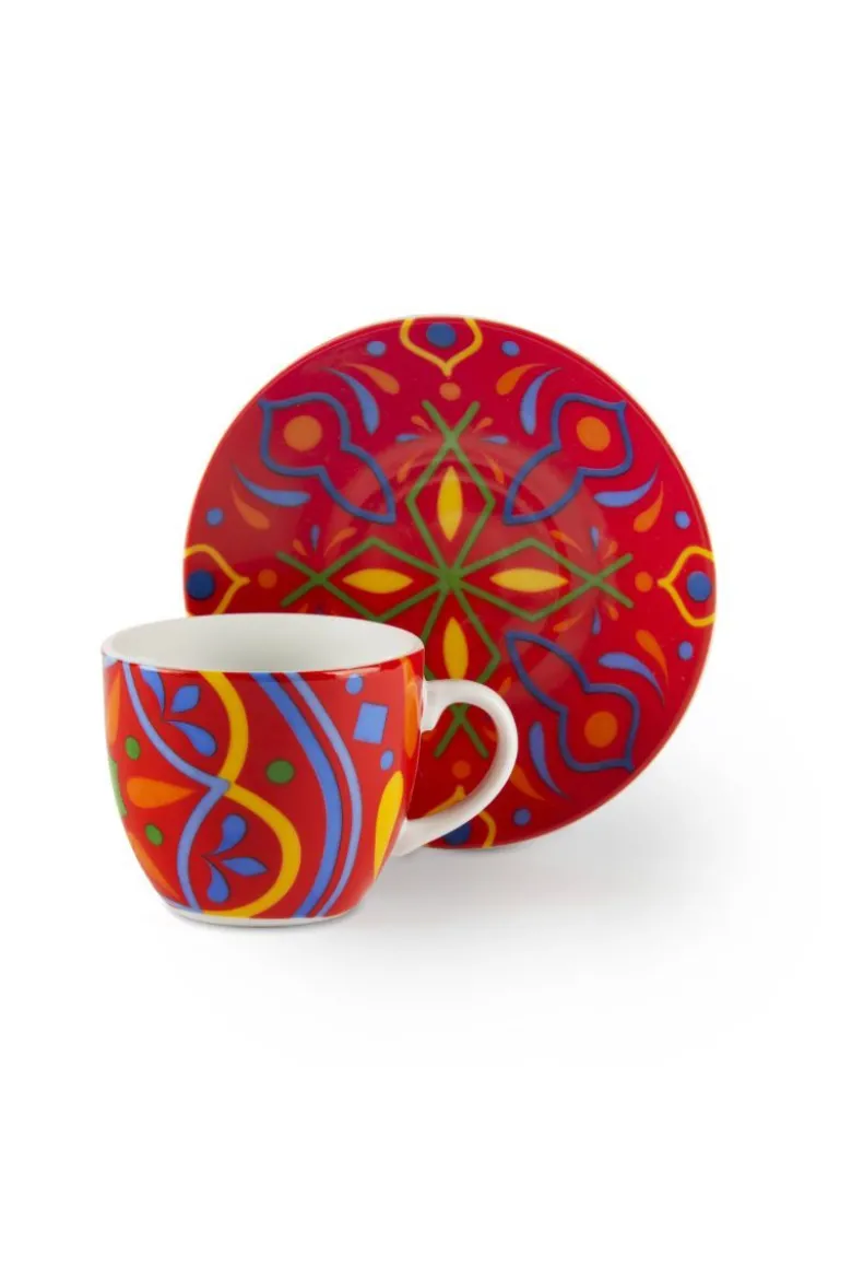 Set 6 tazzine con piattino, messico, porcellana, 90 ml