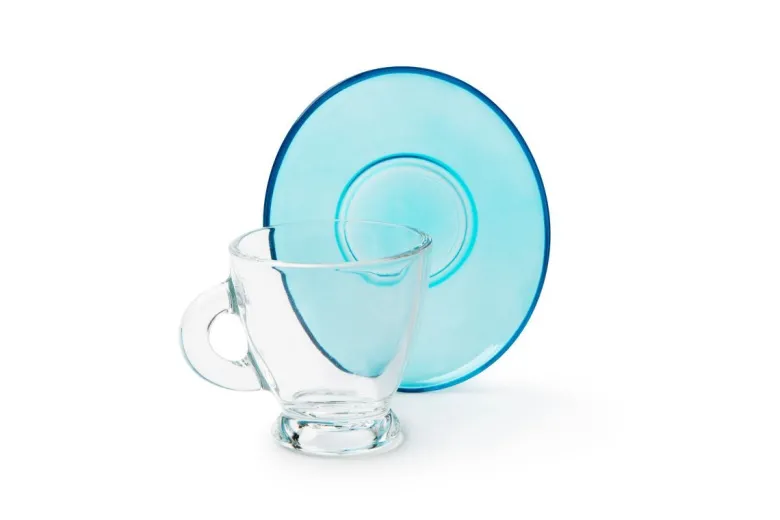 Set 6 tazzine con piattino, multicolore, vetro, 90 ml