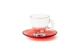 Set 6 tazzine con piattino, multicolore, vetro, 90 ml