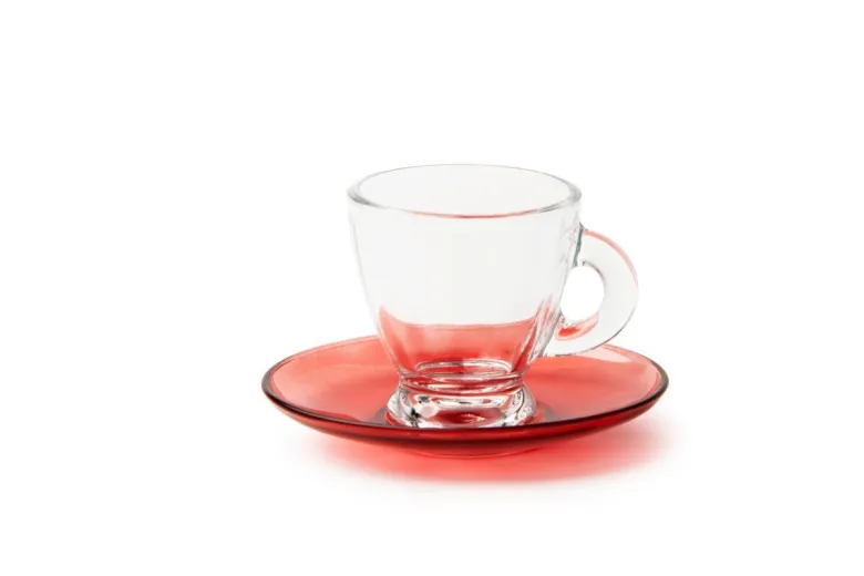 Set 6 tazzine con piattino, multicolore, vetro, 90 ml