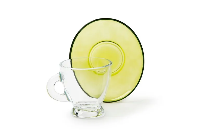 Set 6 tazzine con piattino, multicolore, vetro, 90 ml