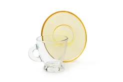 Set 6 tazzine con piattino, multicolore, vetro, 90 ml