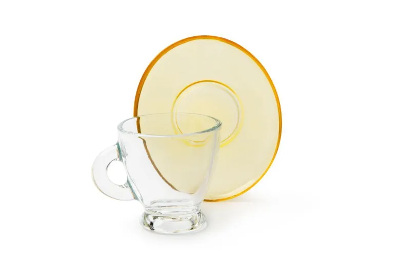 Set 6 tazzine con piattino, multicolore, vetro, 90 ml