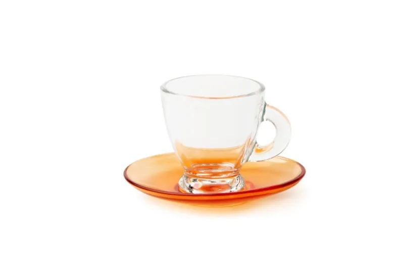 Set 6 tazzine con piattino, multicolore, vetro, 90 ml