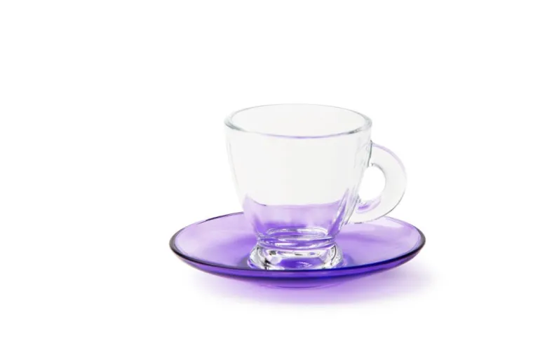 Set 6 tazzine con piattino, multicolore, vetro, 90 ml