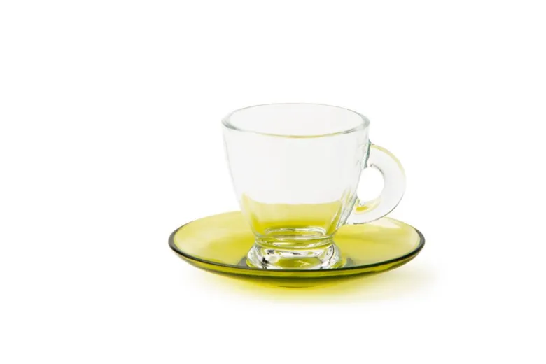 Set 6 tazzine con piattino, multicolore, vetro, 90 ml