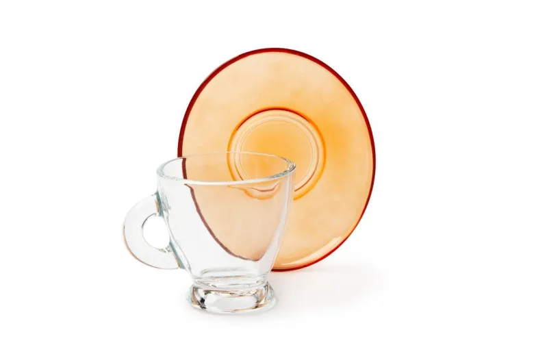 Set 6 tazzine con piattino, multicolore, vetro, 90 ml