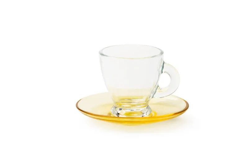 Set 6 tazzine con piattino, multicolore, vetro, 90 ml