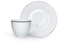 Set 6 tazzine con piattino, porcellana, bordo argentato